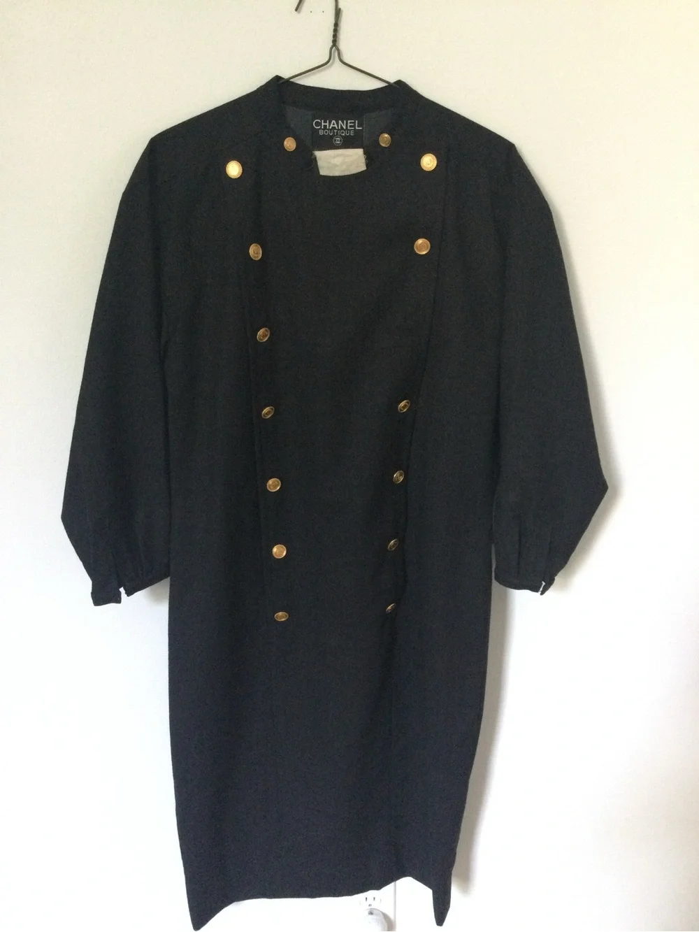 CHANEL Vintage Charcoal Gray Double-Breasted Dress with Gold Buttons